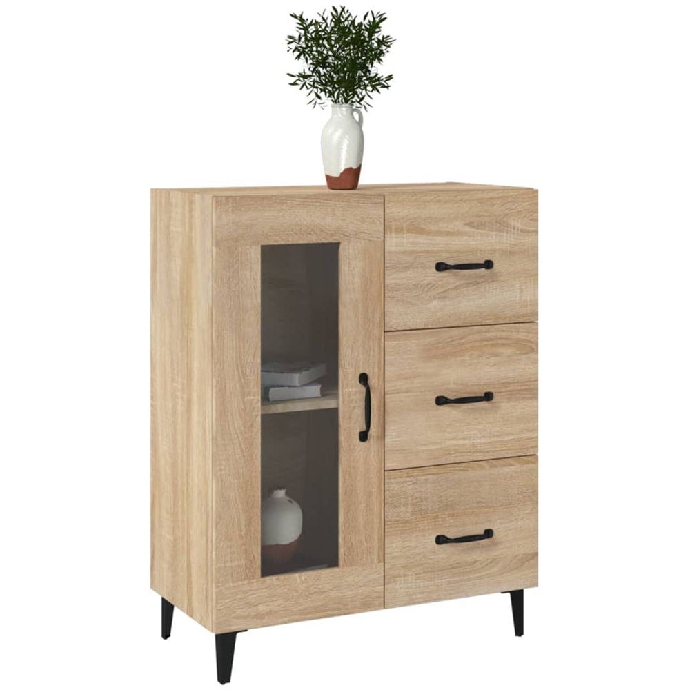 vidaXL Single Glass Door 3 Drawer Sonoma Oak Sideboard Image 4