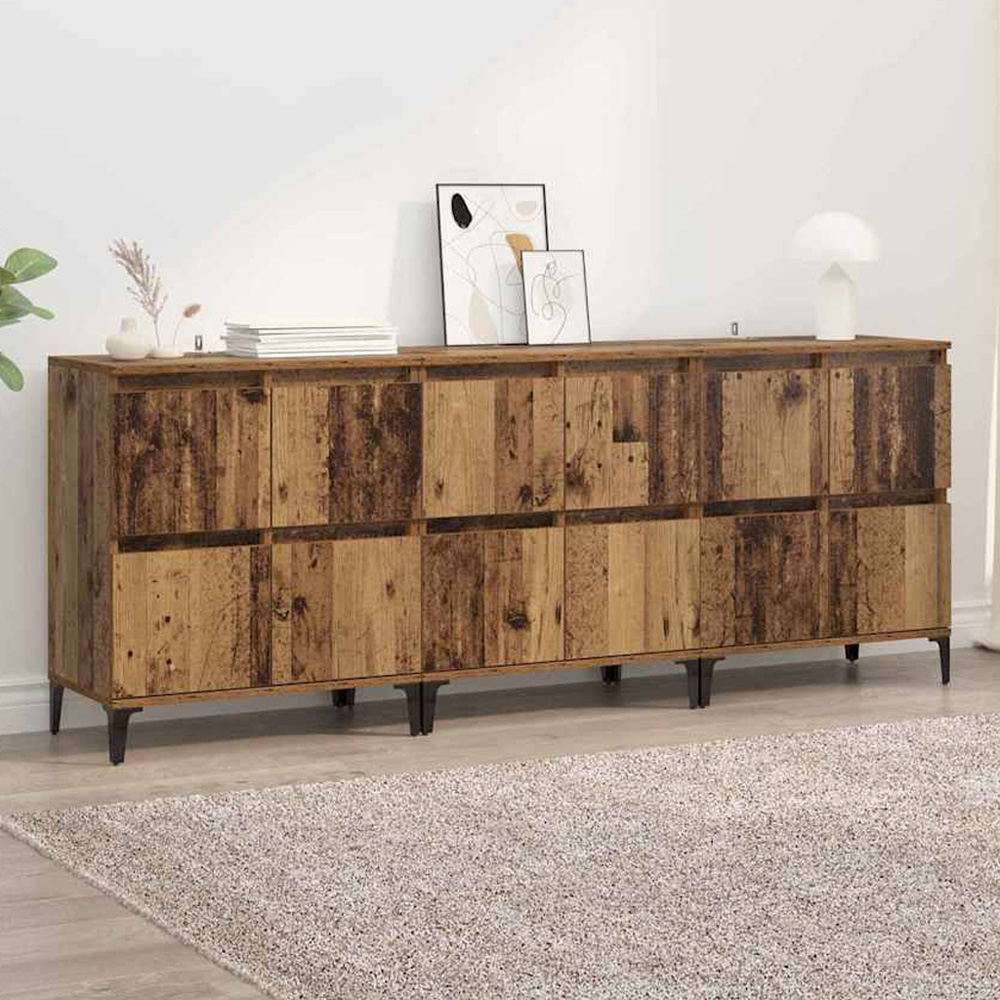 vidaXL 4 Door Old Wood Sideboard with Metal Legs Set of 3 Image 1