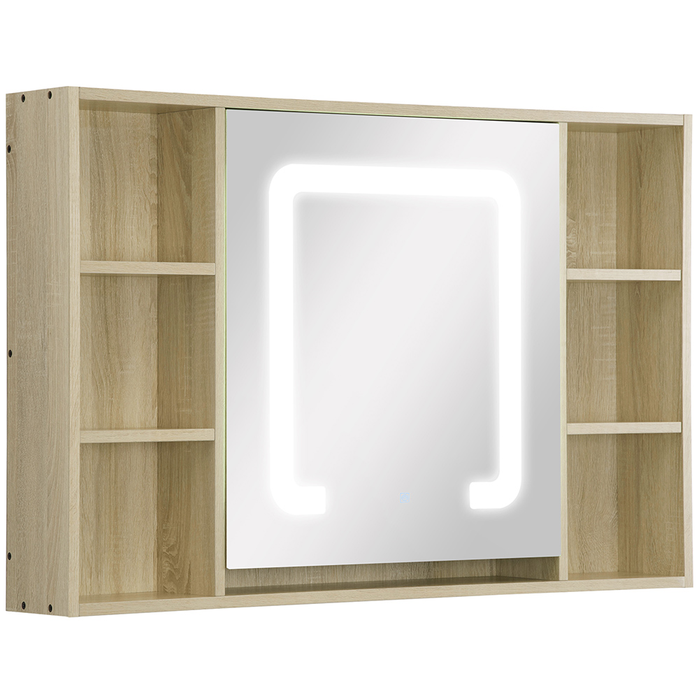 Kleankin Brown LED Mirror Bathroom Cabinet Image 2