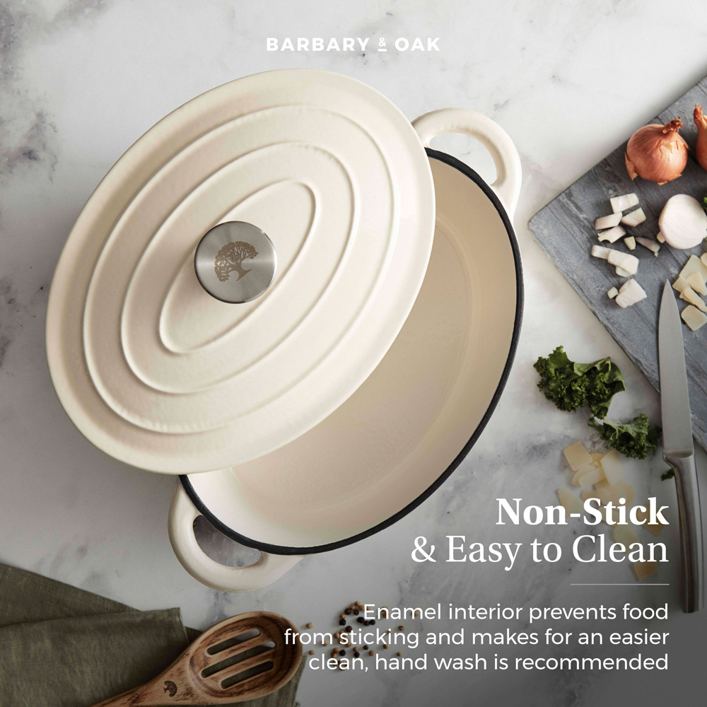 Barbary & Oak 29cm Camembert Cream Cast Iron Oval Casserole Dish with Domed Lid Image 3