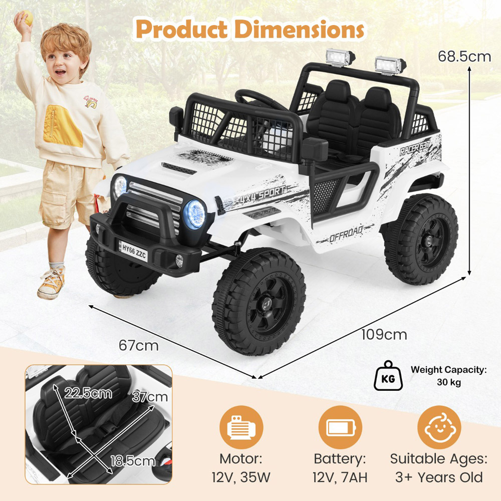 Costway White Kids Ride On Truck Car with Remote Control and LED Light Image 9