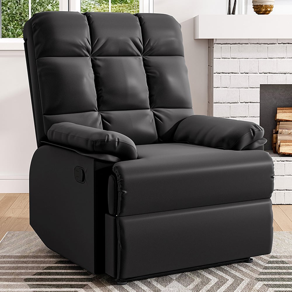 Living and Home Black Tufted Faux Leather Recliner with Control Switch Image 1