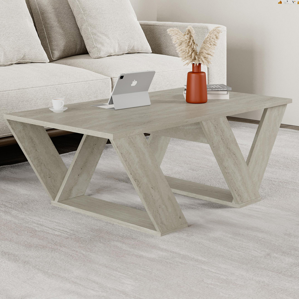 Decortie Pipra Travertine Wood Modern Coffee Table Image 1