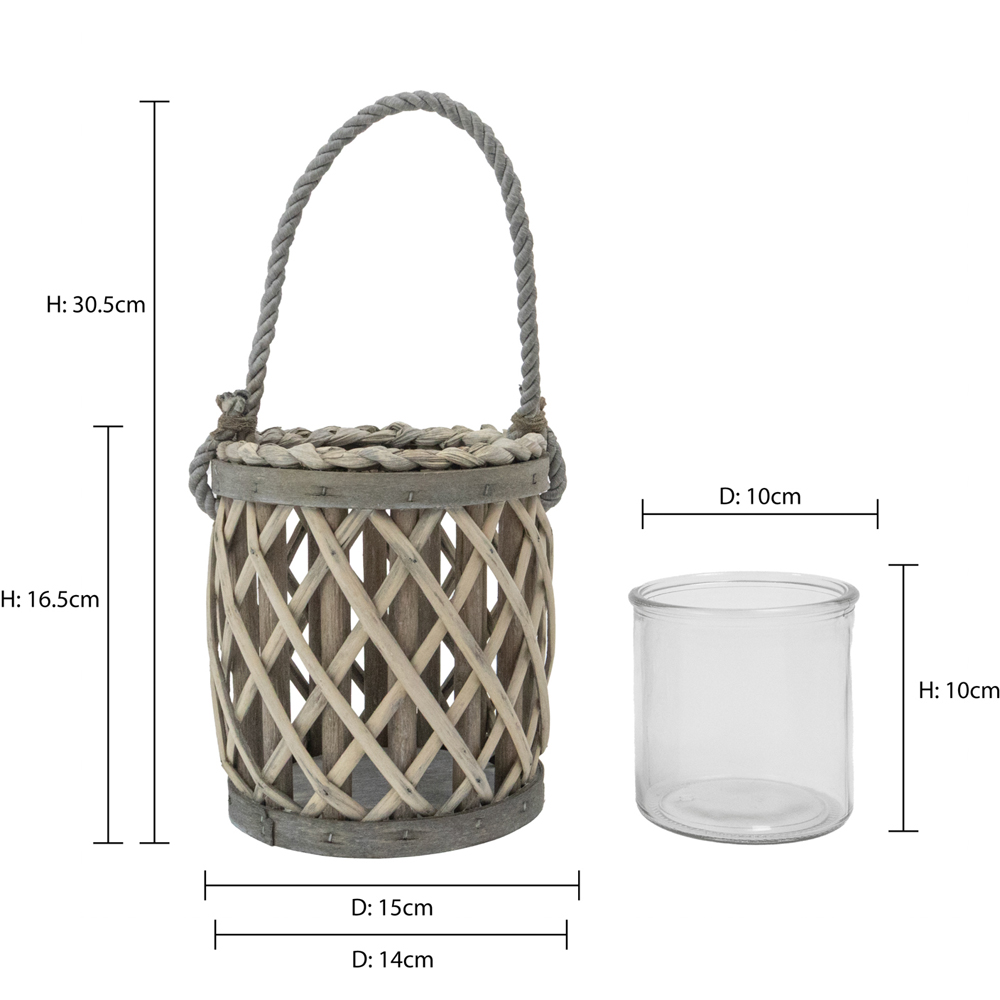 JVL Luna Grey Wash Natural Willow Wood Lantern with Braided Rope Handle Image 8