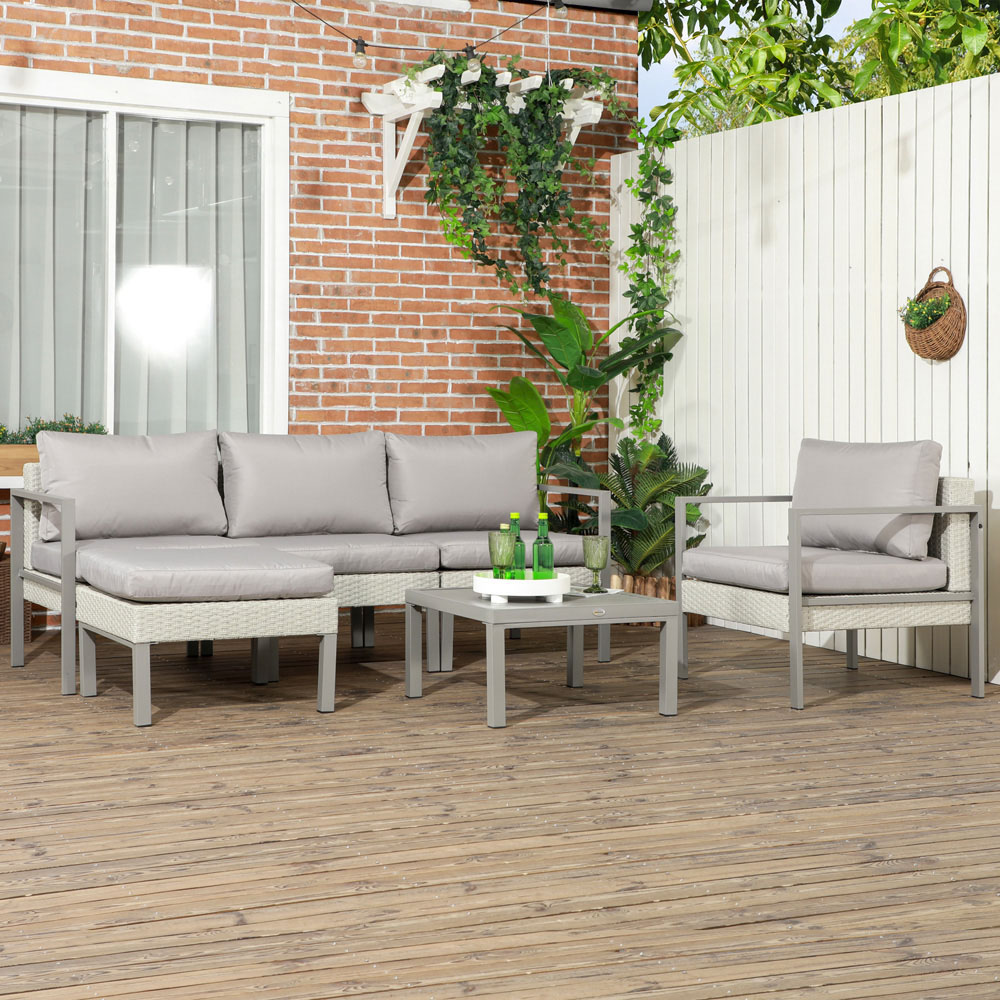Outsunny 5 Seater Light Grey Wicker Outdoor Sofa Set Image 1
