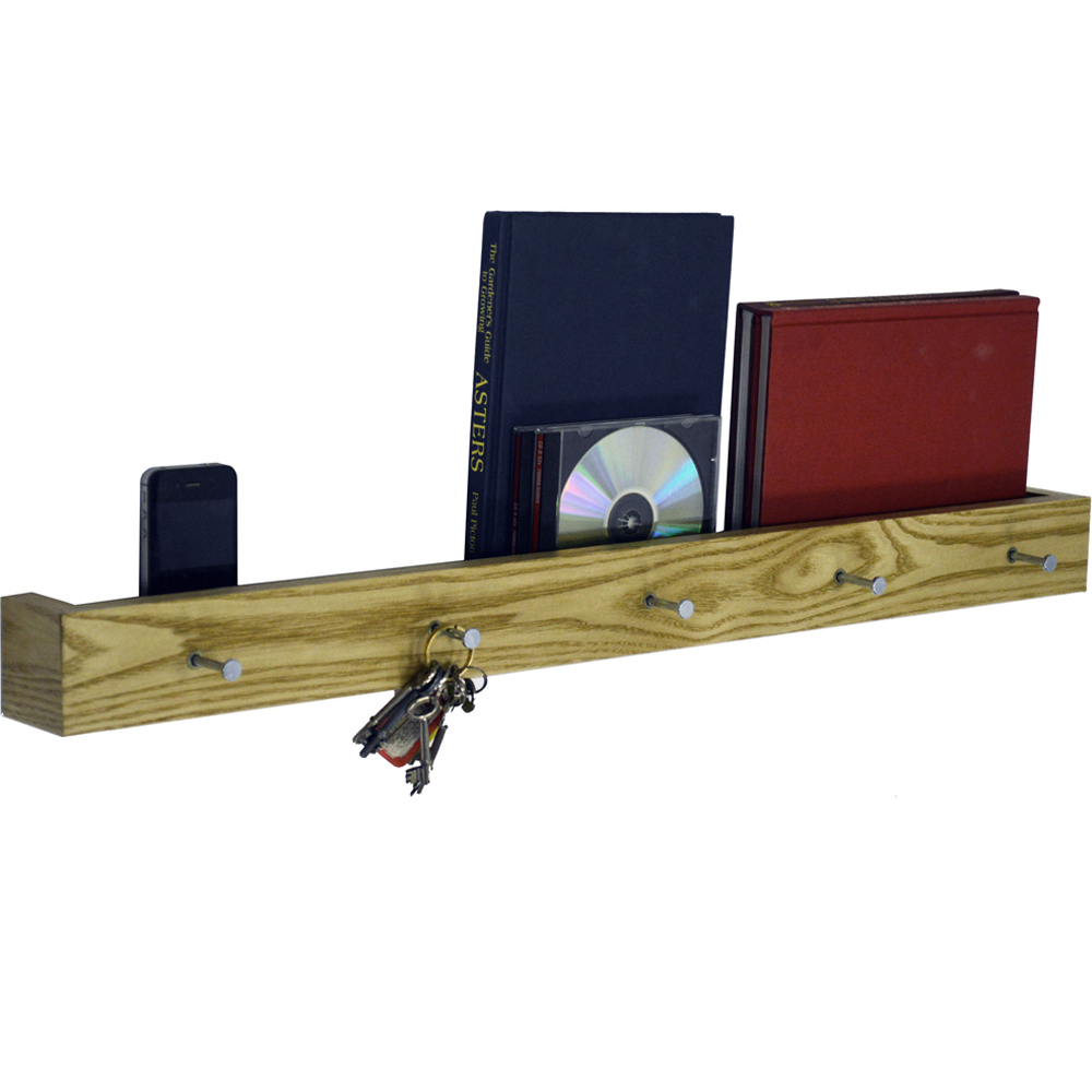 Watsons Ellis 80cm Oak Floating Shelf with 5 Hooks Image 3