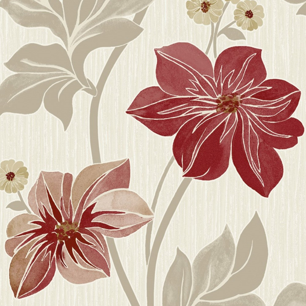 Grandeco Clematis Floral Trail Red Vinyl Wallpaper Image 3