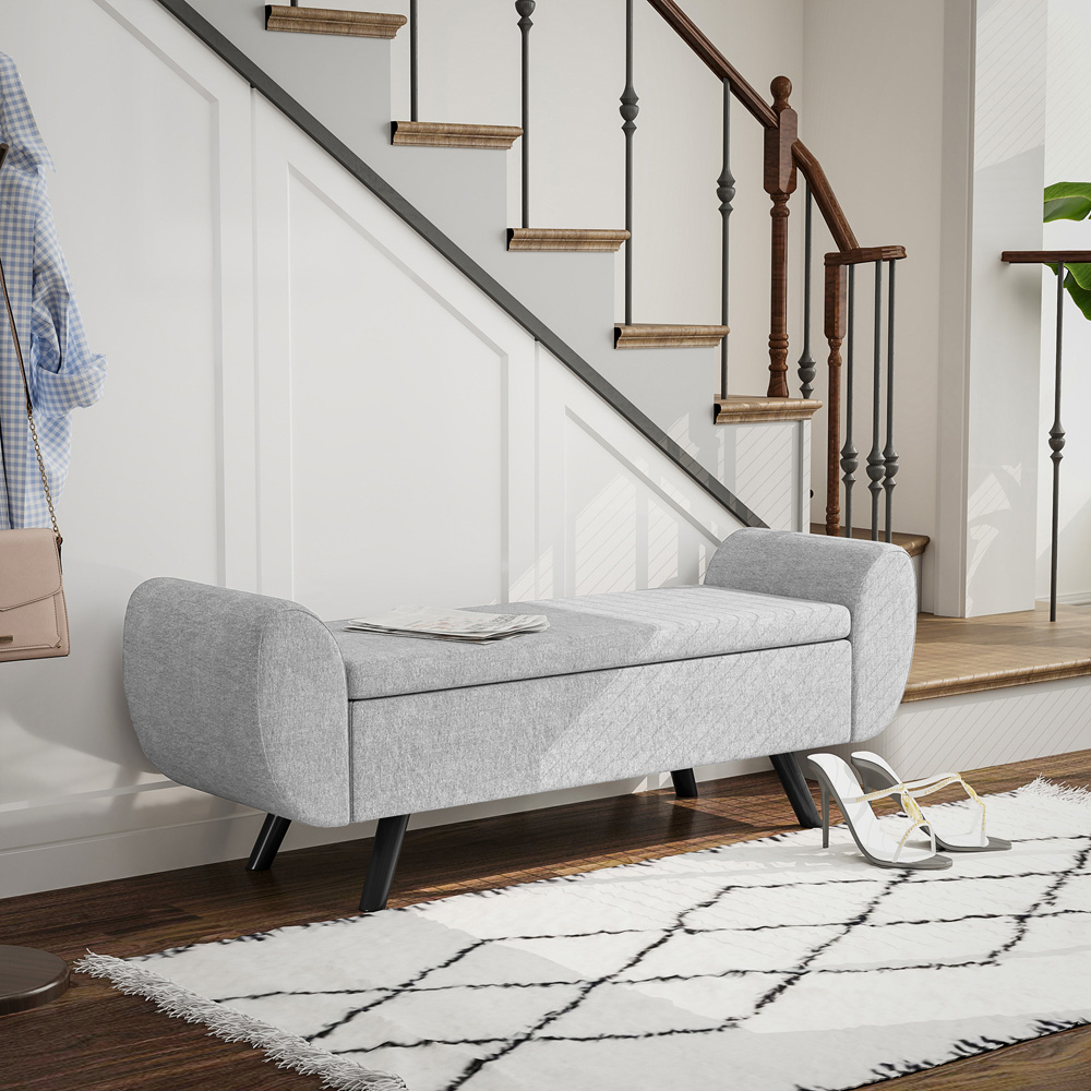 Portland Grey Linen Upholstered Ottoman Storage Bench with Armrest Image 3