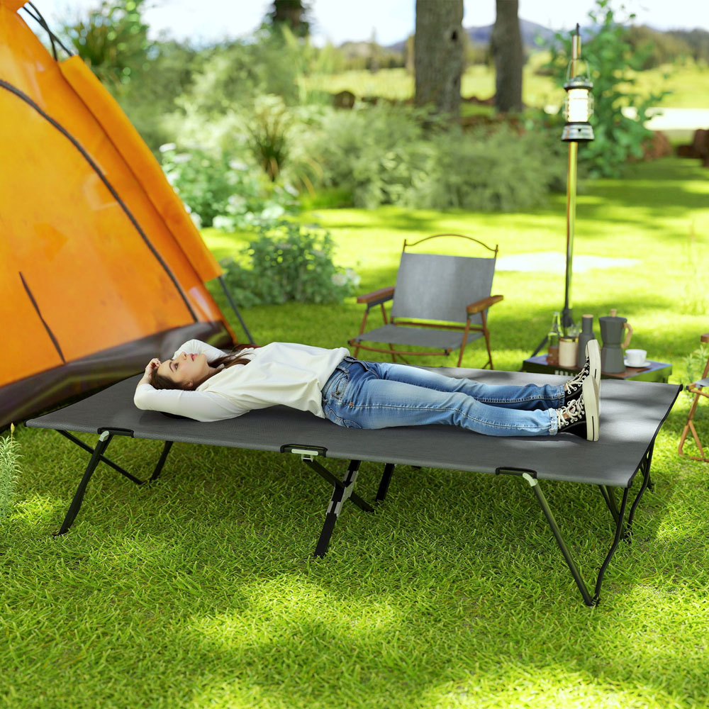 Outsunny Double Charcoal Grey Portable Camping Cot Image 2
