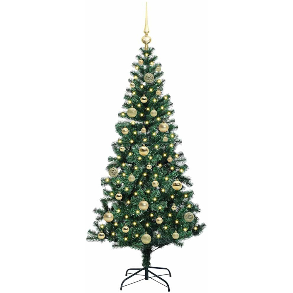 vidaXL Pre-Lit Gold Baubles Green Artificial Christmas Tree 5ft Image 1