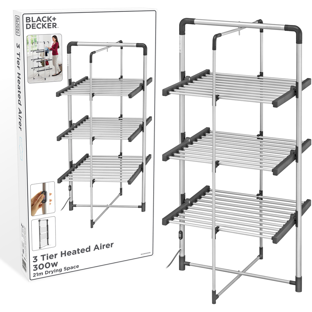 BLACK+DECKER Cool Grey 3 Tier Heated Airer 21m Image 2