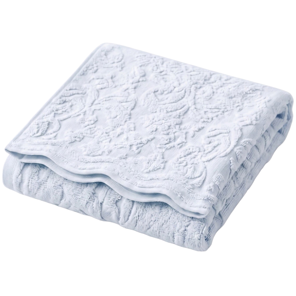 Allure Bath Fashions Gracie Baby Blue Floral Jacquard Scalloped Bath Sheet 100 x 150cm Image 1
