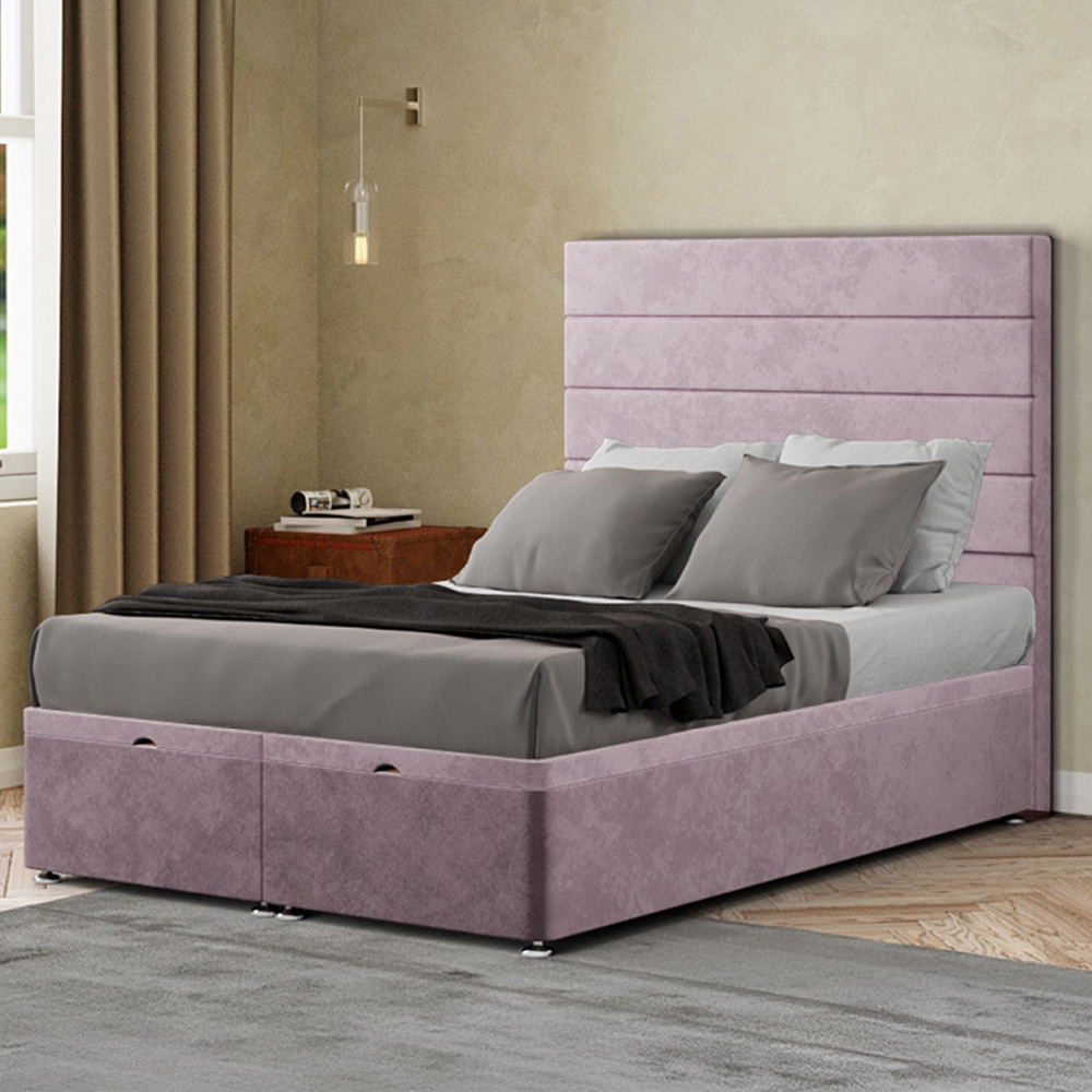 Eleganza George Double Blush Plush Ottoman Bed with Floor Standing Headboard Image 1