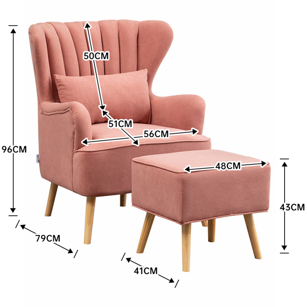 Living and Home Pink Curved Back Armchair with Footstool Image 9