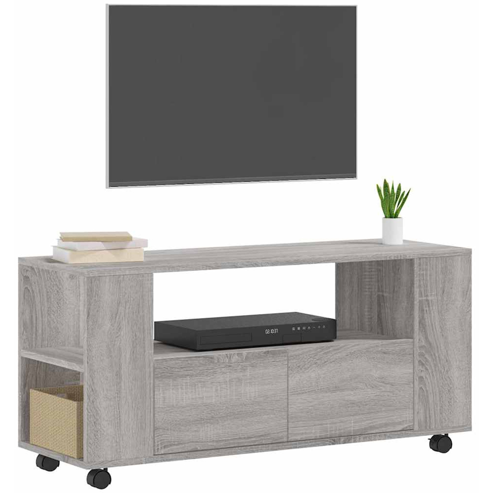 vidaXL 2 Drawer 2 Shelf Grey Sonoma Rolling TV Cabinet Image 3