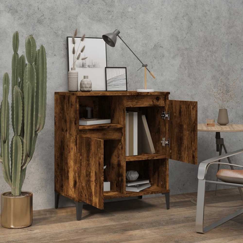 vidaXL 2 Door 2 Open Shelf Smoked Oak Sideboard Image 3