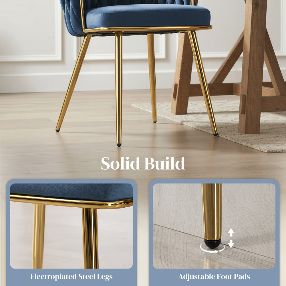 Portland Set of 2 Dark Blue Upholstered Dining Chair Image 6