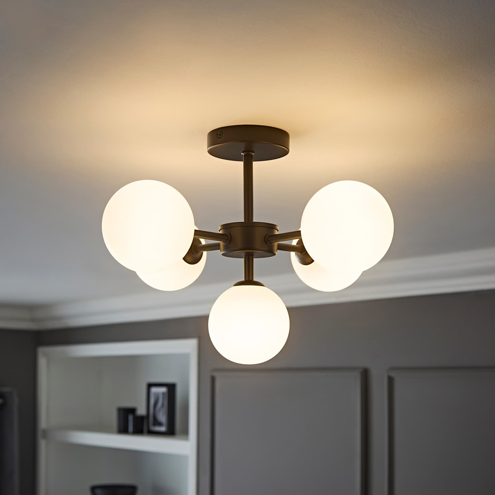 ValueLights Hollis Glass Globe Shade Black Metal Ceiling Light Fitting with Bulb Image 5