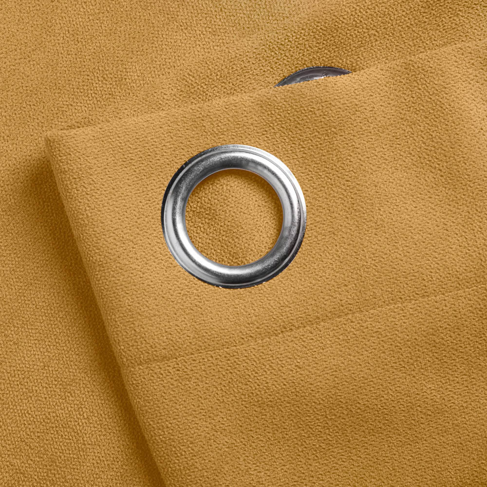 Alan Symonds Ochre Velvet Chenille Ring Top Eyelet Curtains 142 x 229cm Image 2