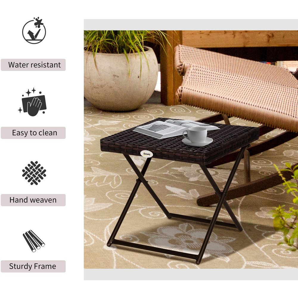 Outsunny Brown PE Ratan Square Folding Coffee Table Image 4