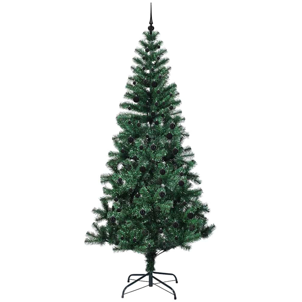 vidaXL Pre-Lit Black Baubles Green Artificial Christmas Tree 8ft Image 4