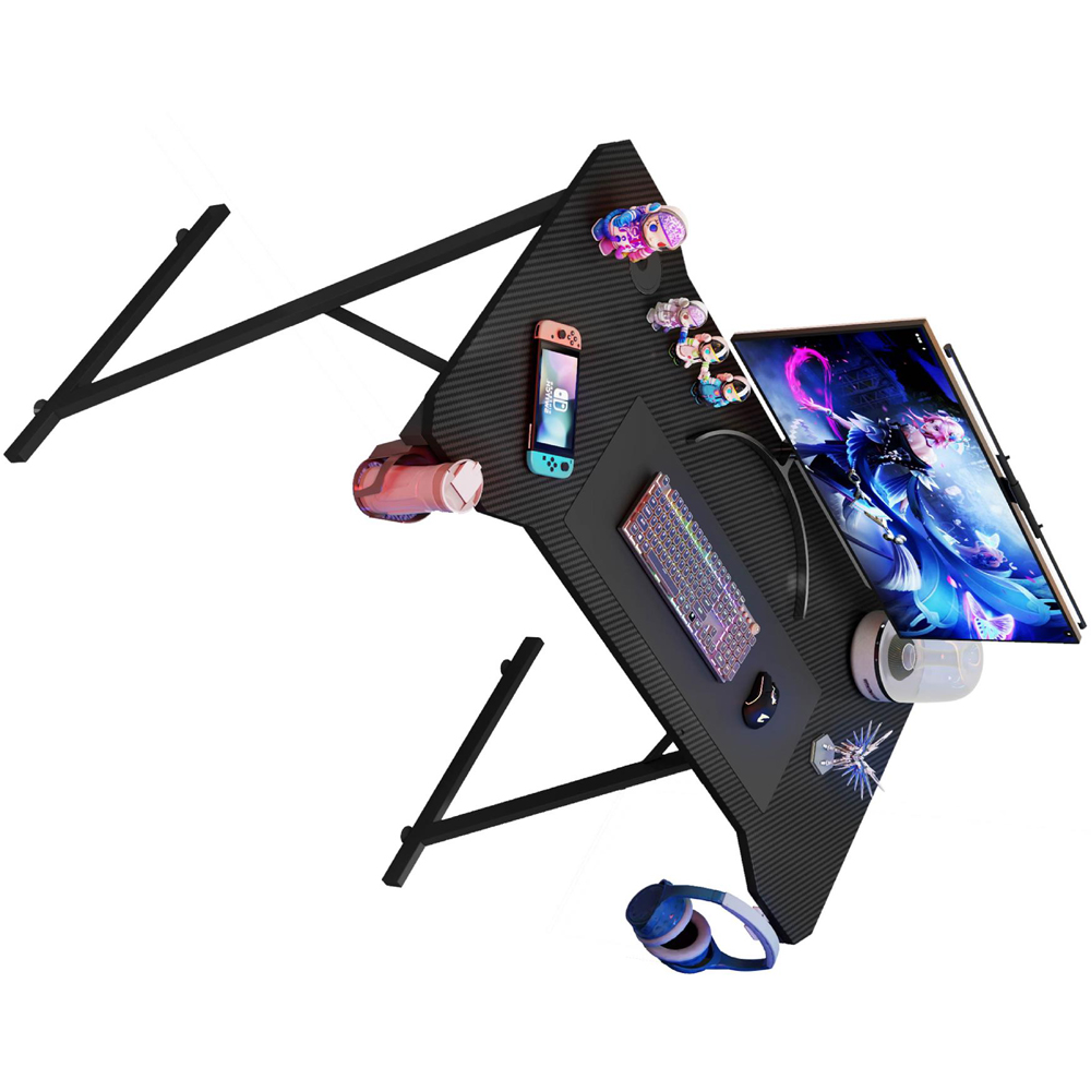 House of Home Carbon Fibre Top Computer Gaming Desk Black Image 2
