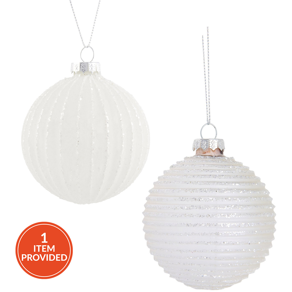 Glitter Striped Bauble White - White Image 1