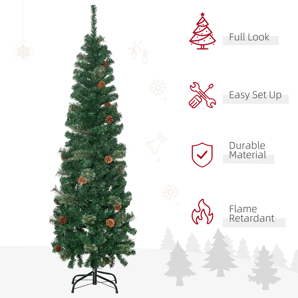 Everglow Pencil Slim Green Artificial Christmas Tree with 21 Pine Cones 5.5ft Image 4