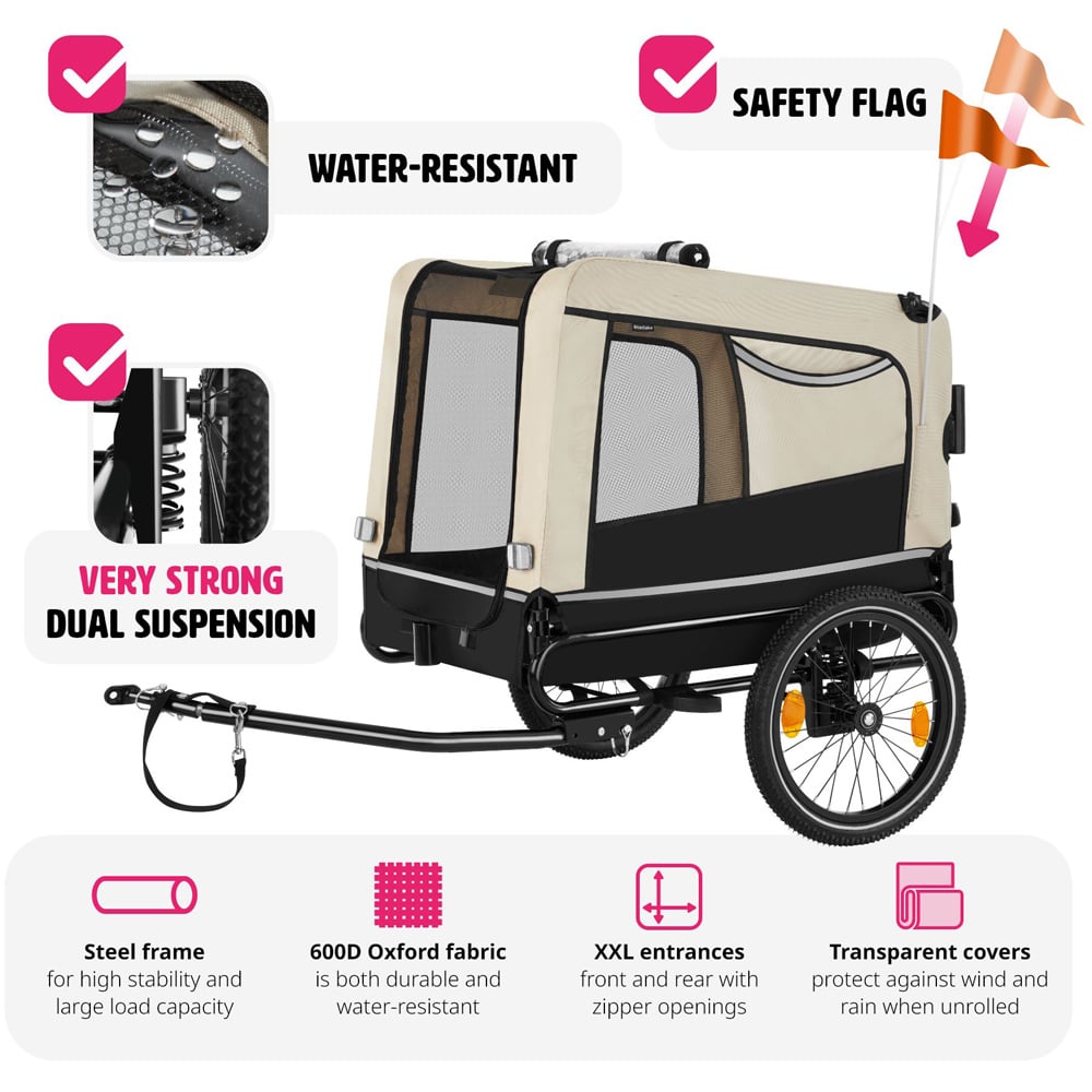 tectake Beige Multifunctional Dog Bike Trailer Image 3