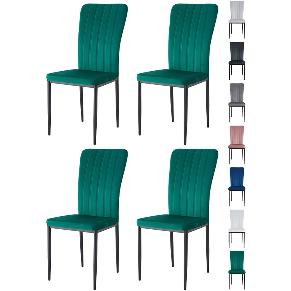 wilko Elle Set of 4 Green Velvet Effect Plush Padded Upholstered Dining Chair Image 8