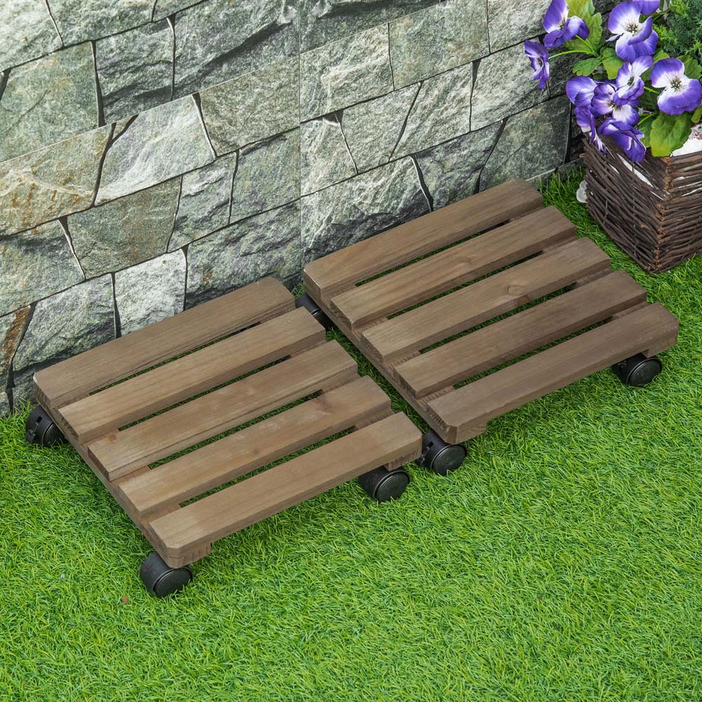 Outsunny Wooden Plant Stand with Wheels 2 Pack Image 4