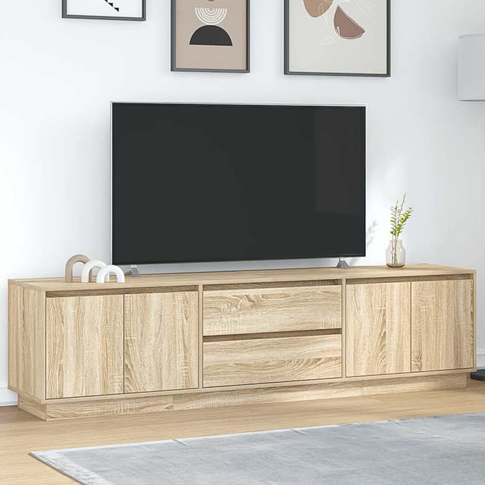 vidaXL 4 Door 2 Drawer Sonoma Oak TV Wooden Cabinet with LED Image 1