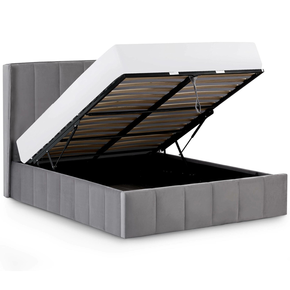 Julian Bowen Katie King Size Grey Velvet Lift-Up Ottoman Bed Frame with Winged Headboard Image 5