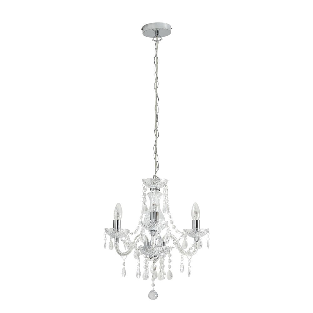 Wilko Marie Therese 3 Arm Clear Chandelier Ceiling  Light Image 1