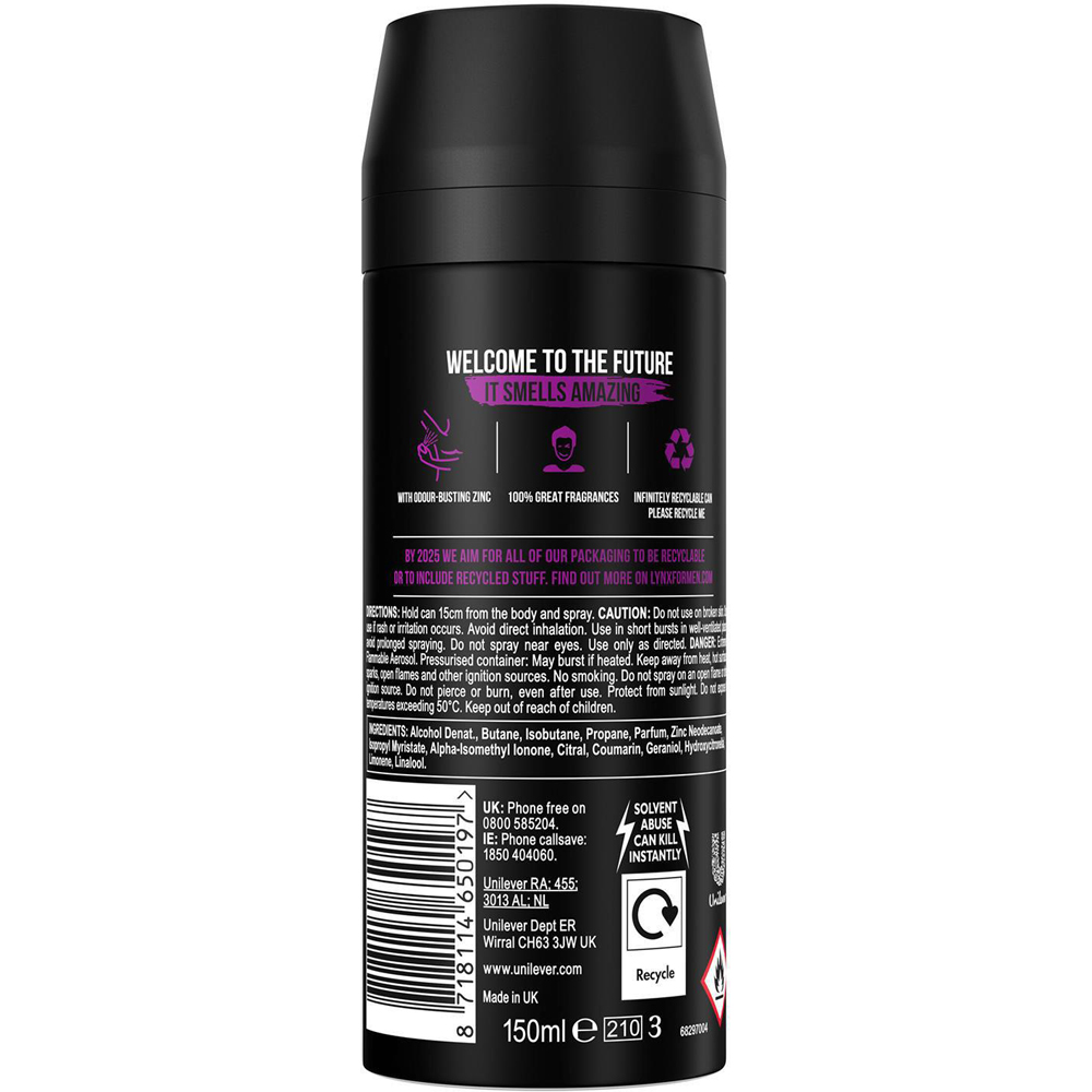 Lynx Excite Crisp Coconut and Black Pepper 48H Protection Deodorant Body Spray 150ml 30 Pack Image 4