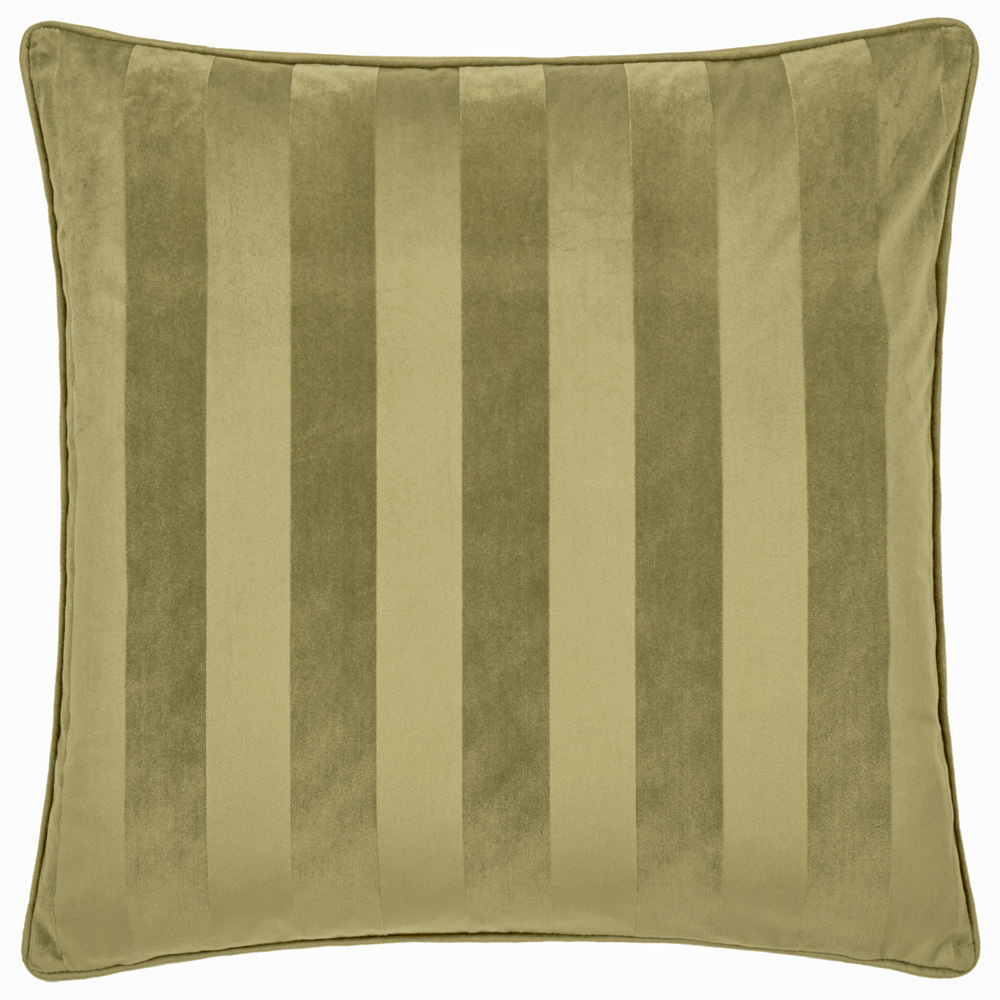 Paoletti Regency Stripe Olive Velvet Cushion 45 x 45cm Image 1