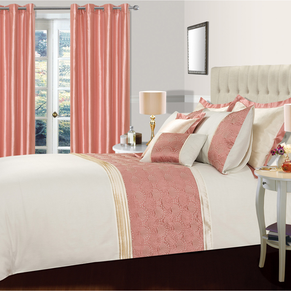 Intimates Valdez Super King Size Pink Fan-Inspired Jacquard Pattern Duvet Cover Set Image