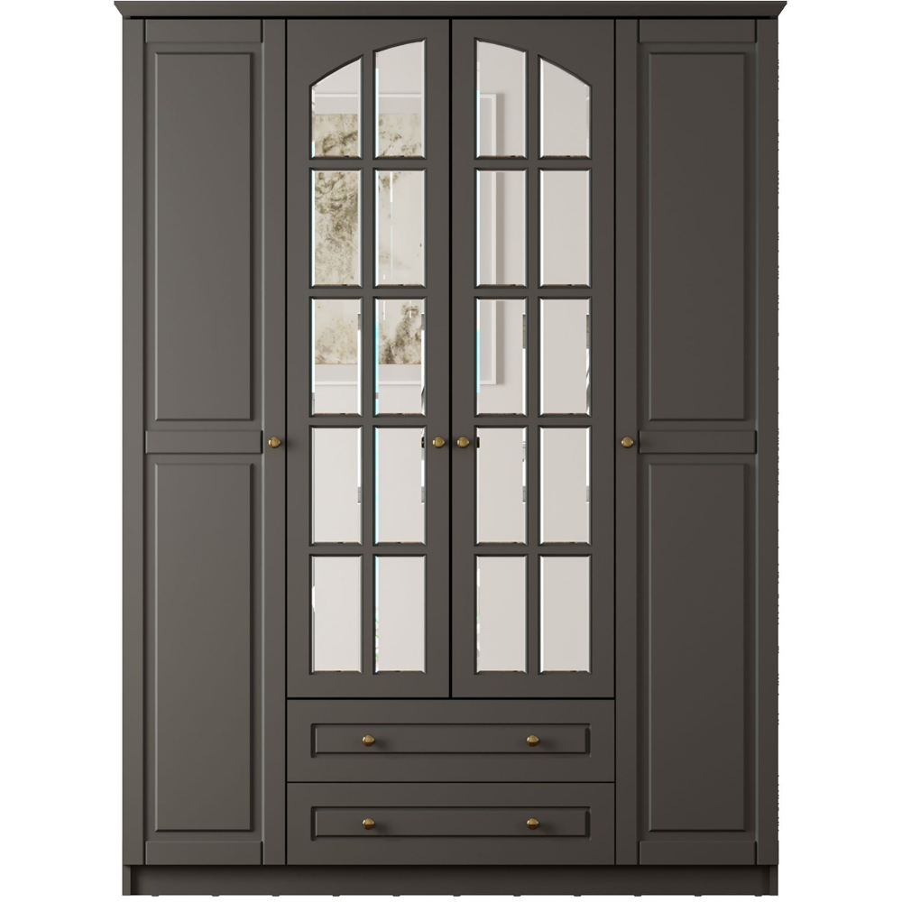 Evu MAISON 4 Door 2 Drawer Anthracite XL Mirrored Wardrobe Image 3
