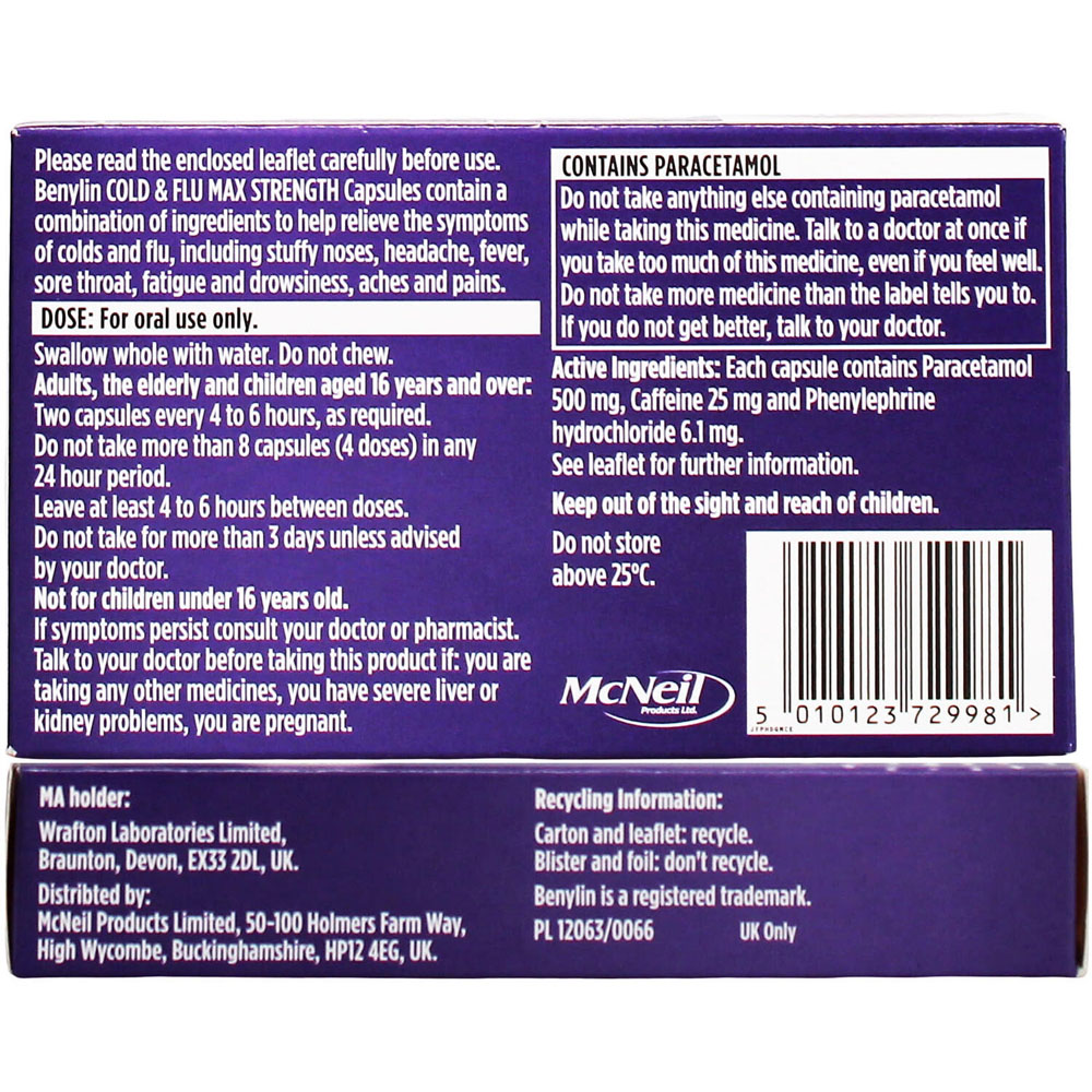 Pack of 16 Benylin Cold and Flu Capsules Image 2