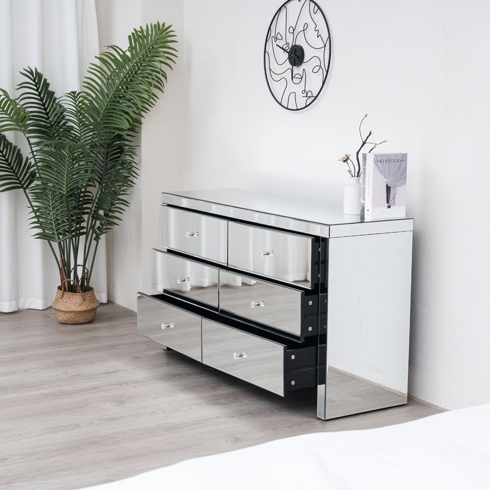 Comfy Living 6 Drawer Mirrored Chest of Drawers Image 4
