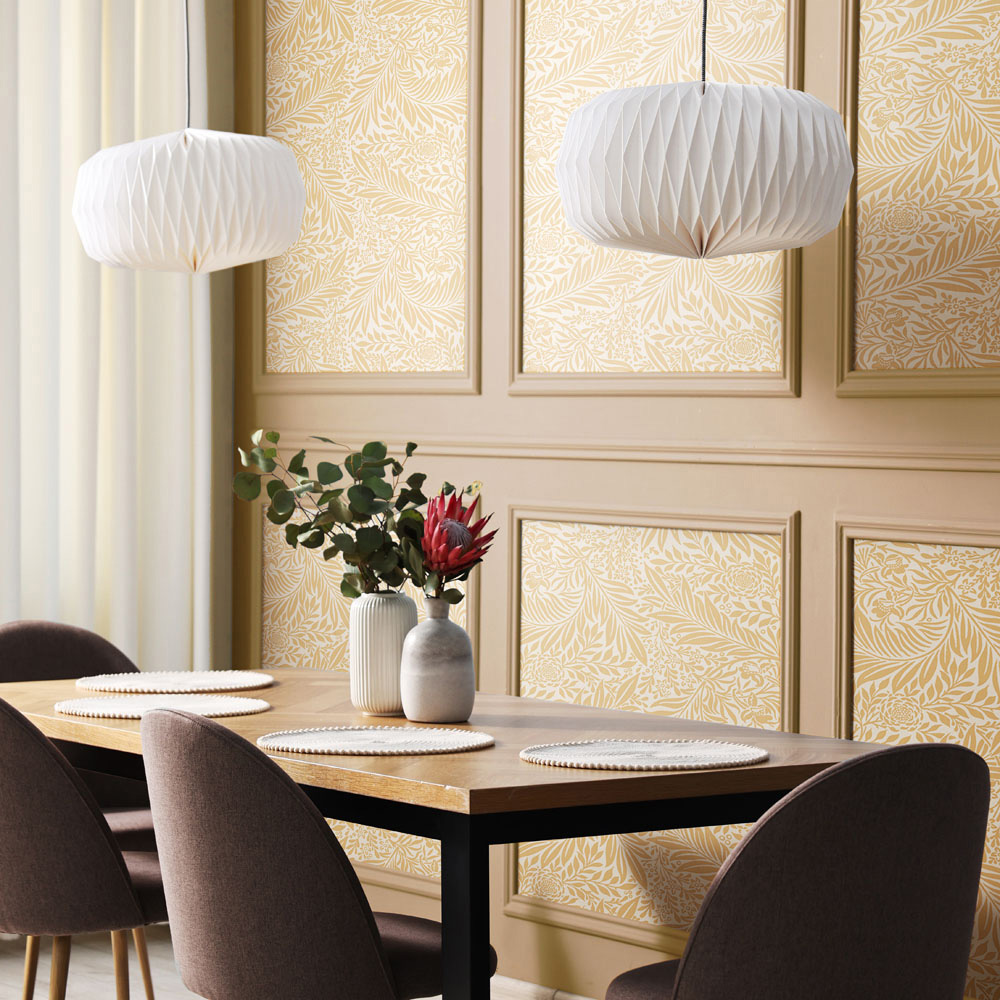 Hoopla Walls Elegance Ditsy Leaf Stripe Butter Wallpaper Image 2