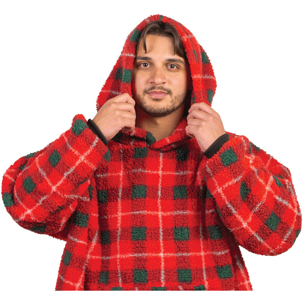 Adults Tartan Sherpa Hoodie Red Image 4