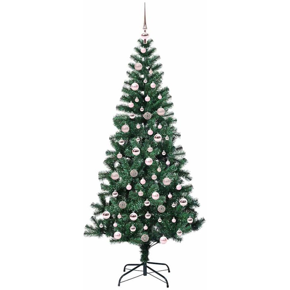 vidaXL Pre-Lit Pink Baubles Green Artificial Christmas Tree 7ft Image 4