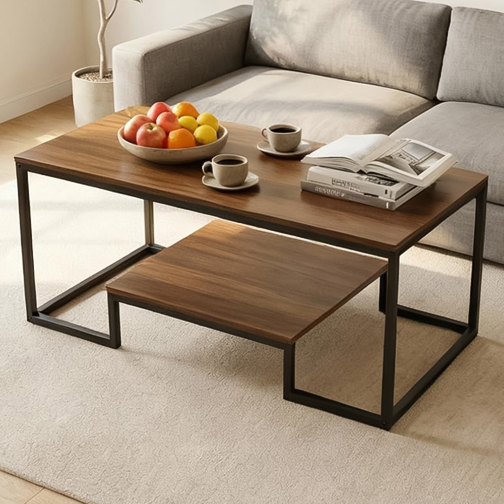 Alivio Single Shelf Brown Modern Industrial Coffee Table Image 1