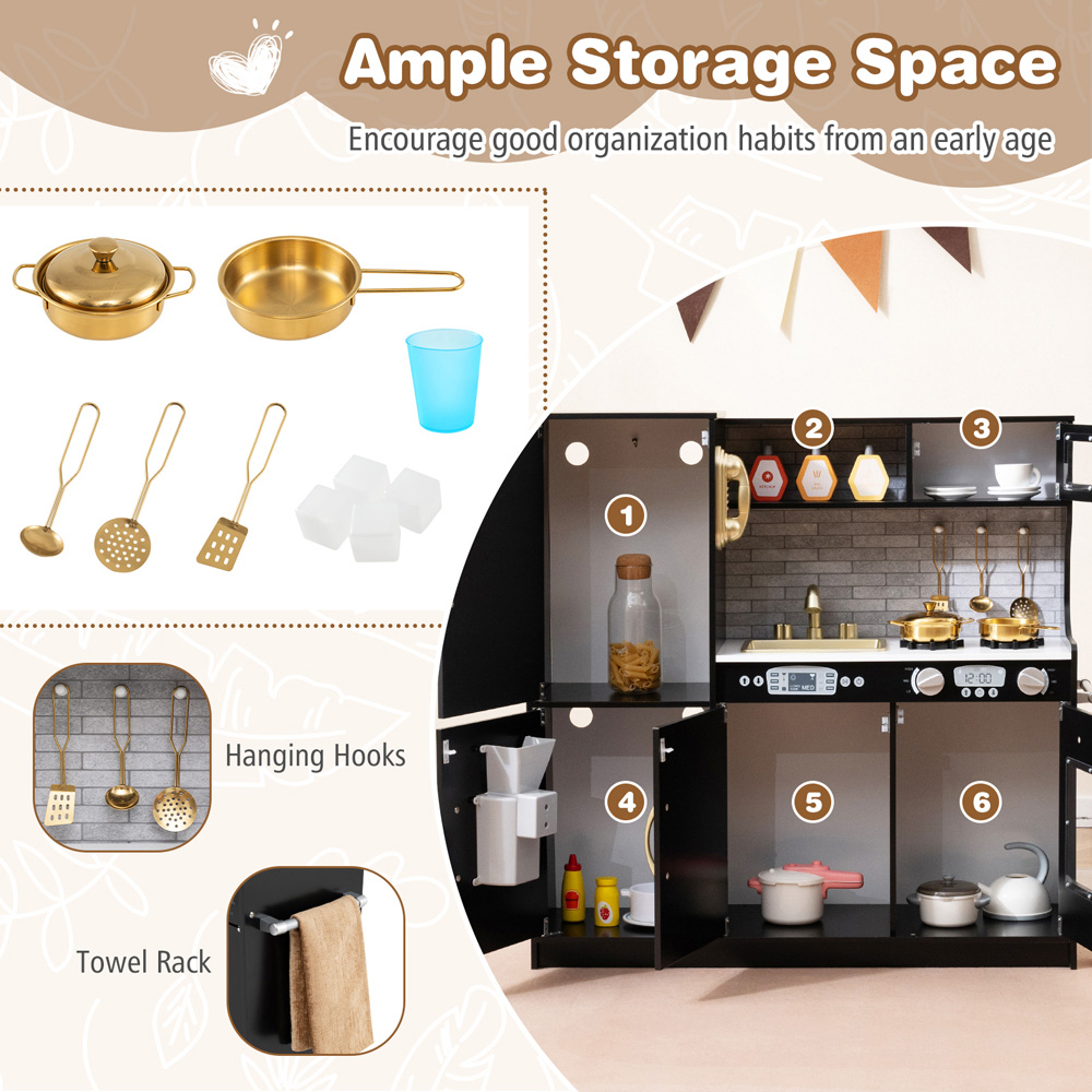 Costway Toddler Black Kitchen Play Set with Simulated Sounds Image 4