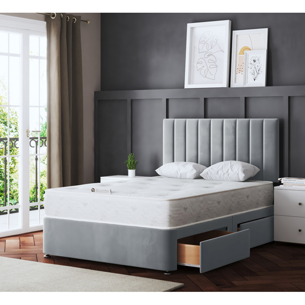 DS Living Amelia Small Single Silver Upholstered Panel Divan Bed with 2 Drawer Image 5