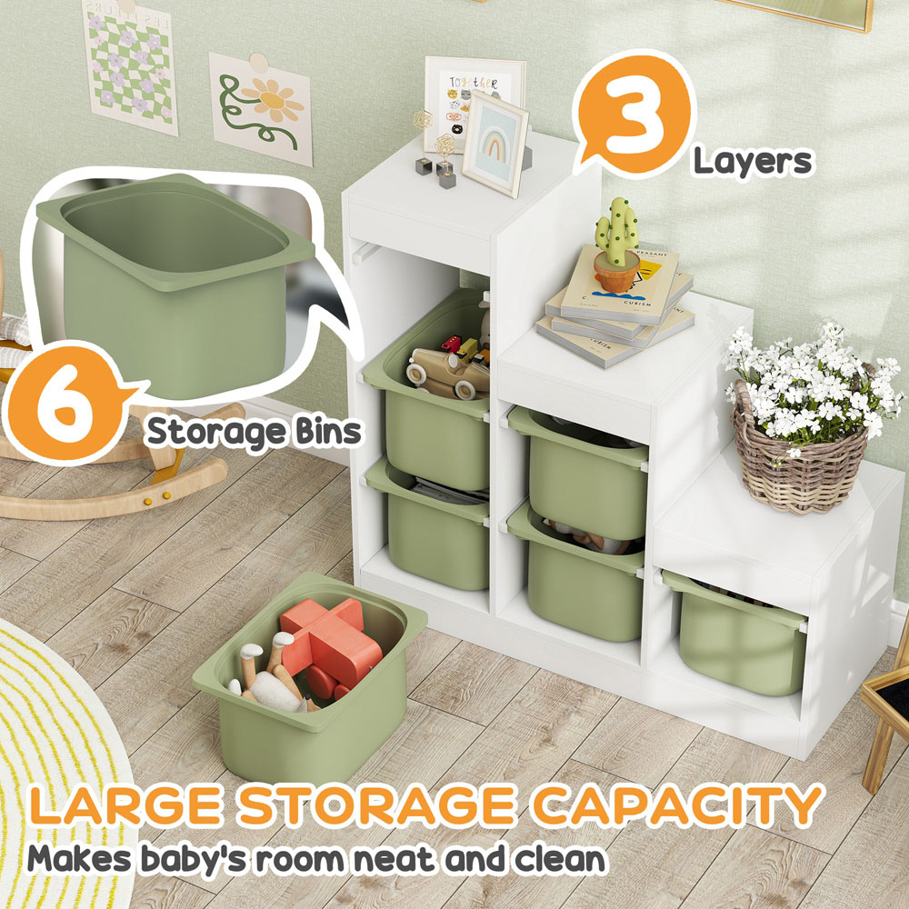 AIYAPLAY Green Kids Toy Storage Unit with 6 Removable Bins Image 6