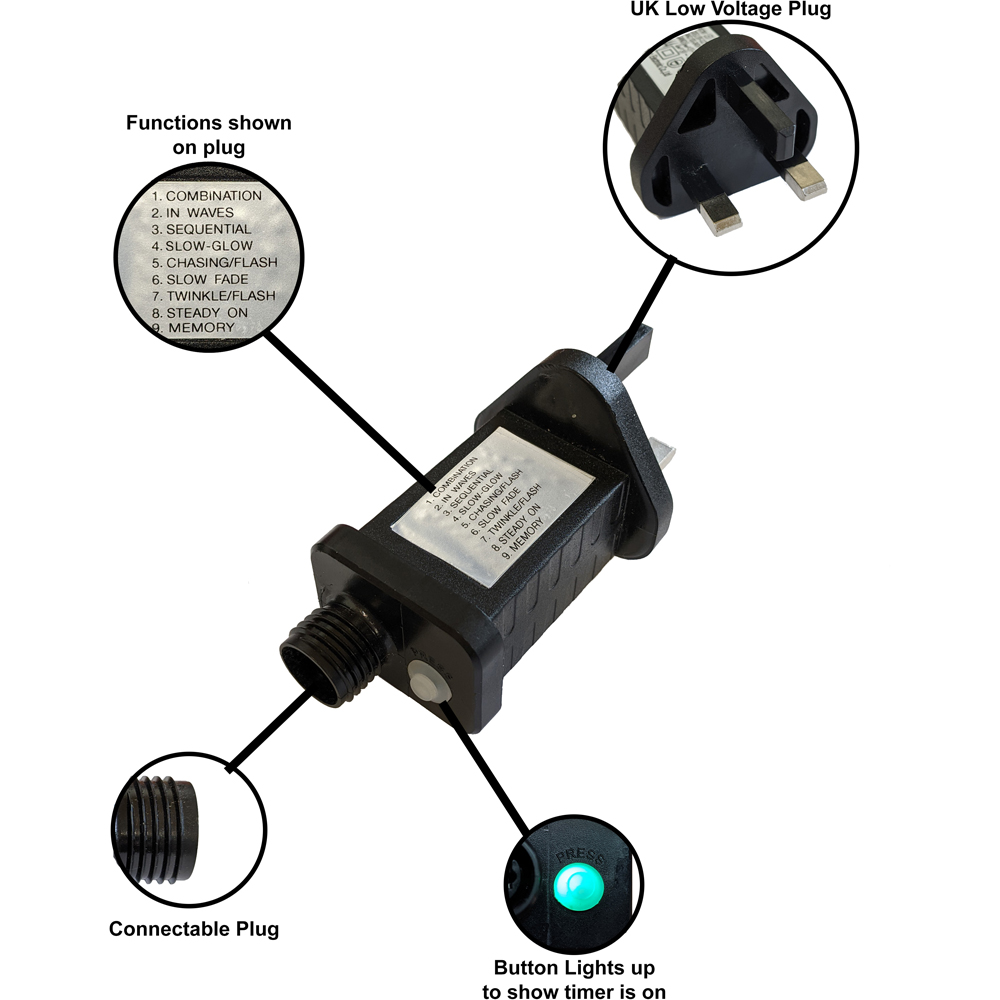 Best Artificial 200 Bright White Multi Function Mains Powered Black String Light Image 4