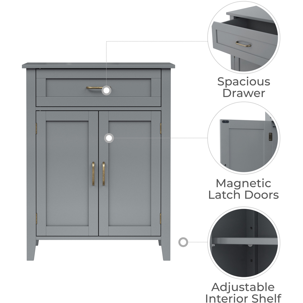 Teamson Home Mercer 2 Door Single Drawer Grey Mid Century Wooden Floor Storage Cabinet Image 7