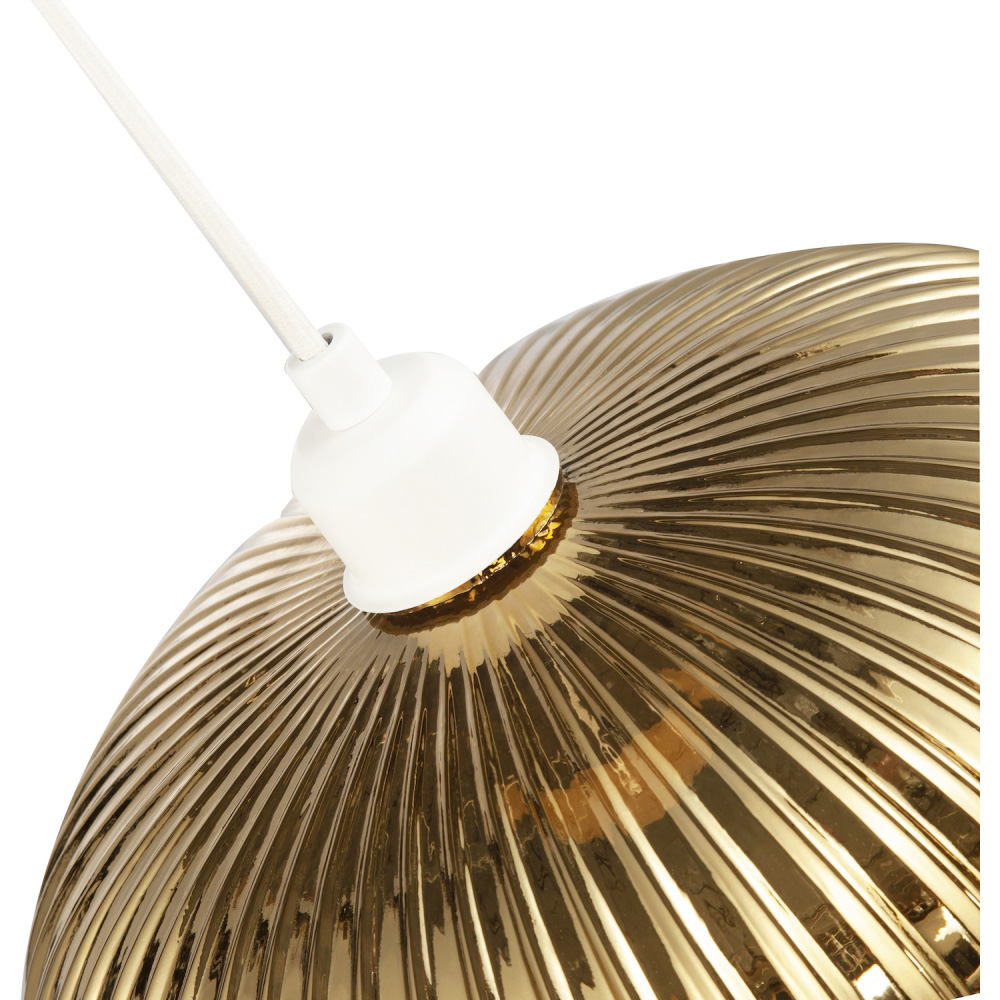 Happy Homewares Designer Shiny Gold Plated Line Ribbed Glass Oval Pendant Shade Image 5